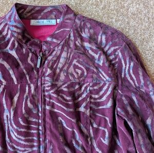 Vintage Birch Hill Burgundy Zebra Print Zip Up Jacket